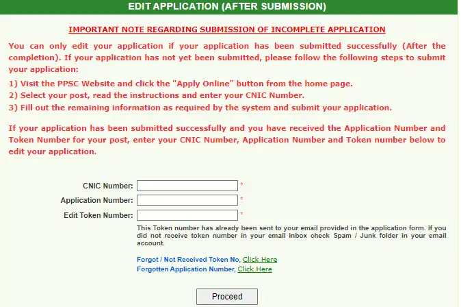 edit ppsc application
